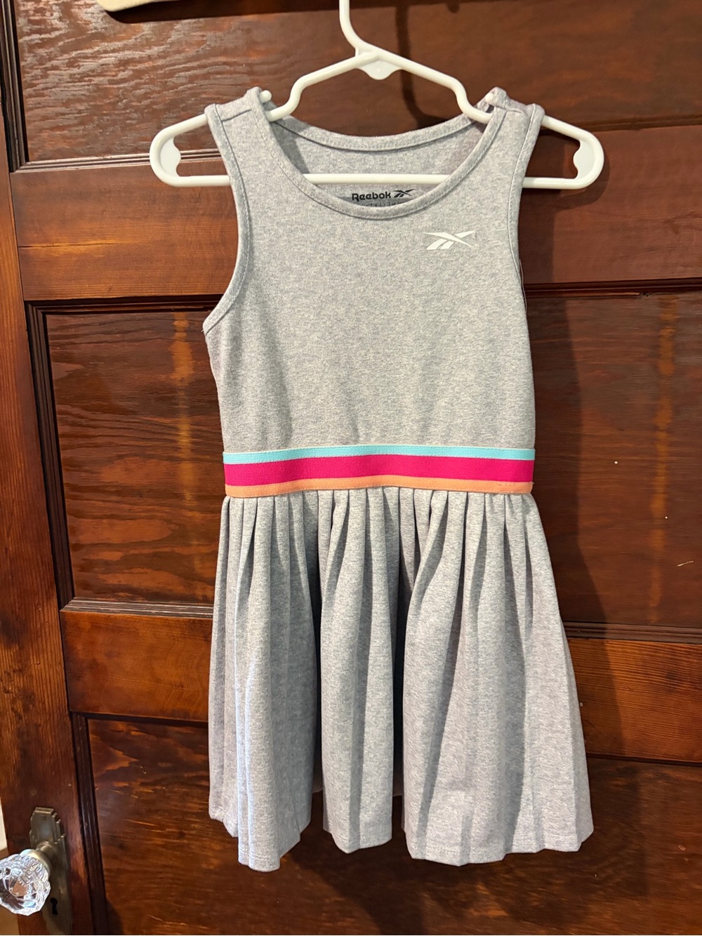Sporty Reebok Girls' Light Gray Tank Dress with Pink & Teal Stripe Waist